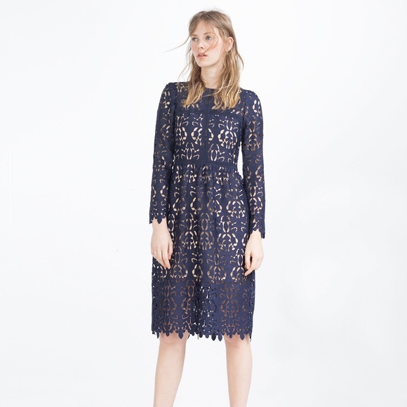 Zara Dresses & Skirts - Zara Basic Navy Lace Dress